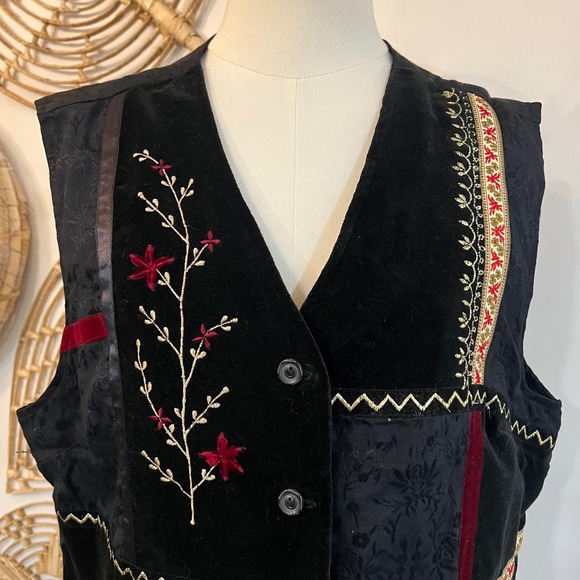 Vintage White Stag Velvet Tapestry Embroidered Vest Boho Western Cottagecore L - Picture 3 of 9